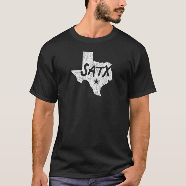 Satx San Antonio Tx Script W Details In Tx Silhoue T-Shirt (Front)