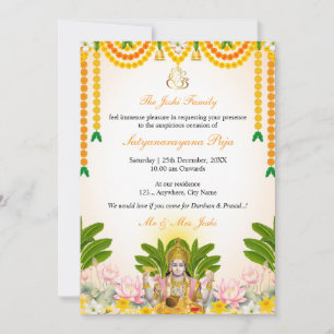 Satyanarayan Katha Invitation Card, Indian Puja