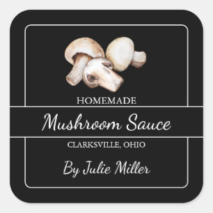 Sauce Carré de champignons maison Étiquette noir