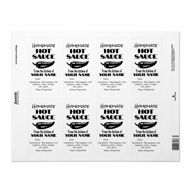Sauce chaude maison Personnalisée Black White Chil (Feuille entière)