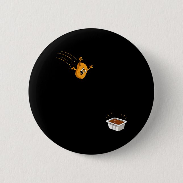 Sauce Dive Funny Flying Chicken Nugget Cartoon 2 Inch Round Button (Front)