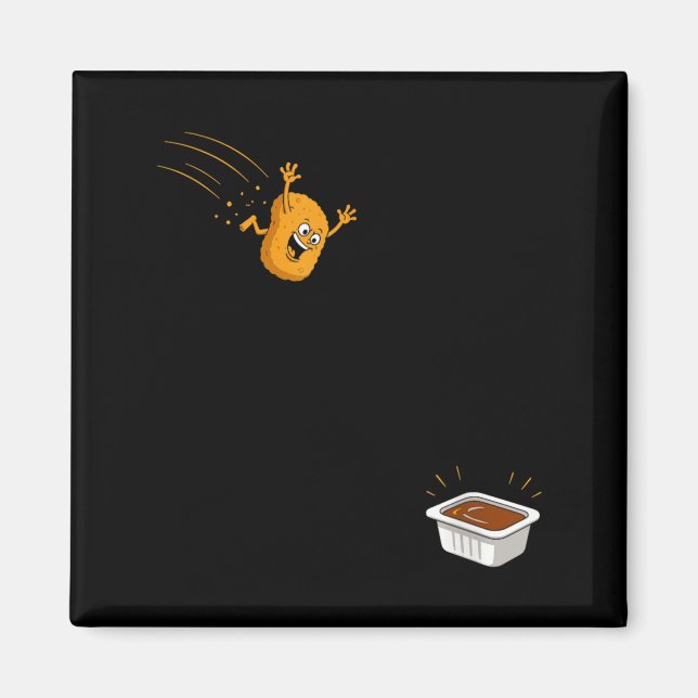 Sauce Dive Funny Flying Chicken Nugget Cartoon Magnet (Front)