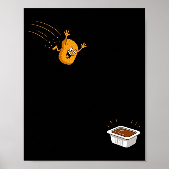 Sauce Dive Funny Flying Chicken Nugget Cartoon Poster (Front)