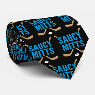 Saucy Mitts Hockey Logo on Black Tie