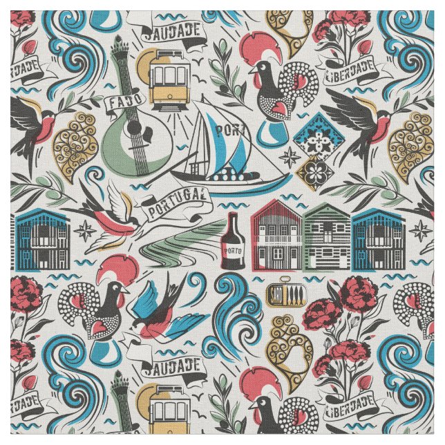 Saudade // popular motifs from Portugal Fabric (Close Up)