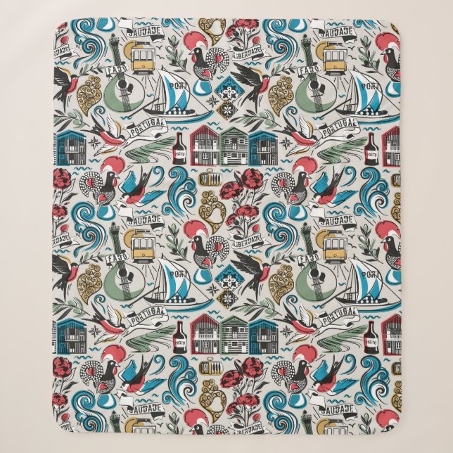 Saudade // popular motifs from Portugal Sherpa Blanket (Front)