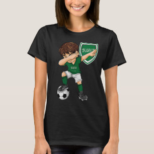 Saudi Arabia Dabbing Soccer Boy Saudi Arabian Flag T-Shirt