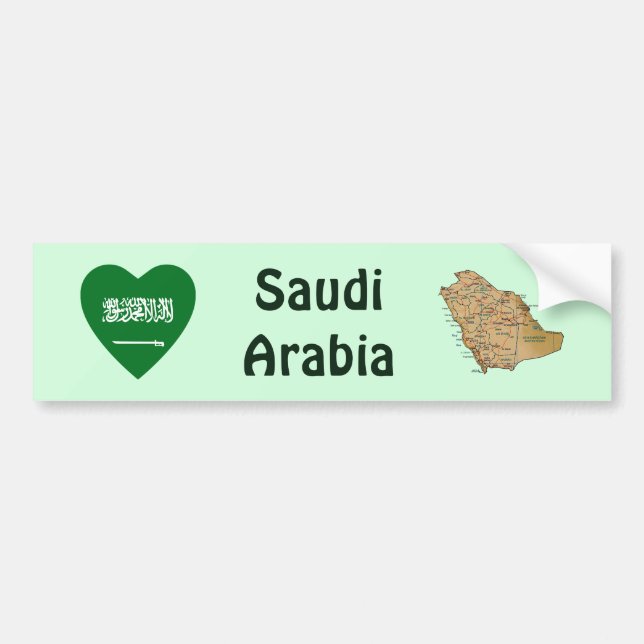 Saudi Arabia Flag Heart + Map Bumper Sticker (Front)