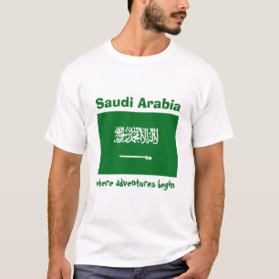 Saudi Arabia Flag + Map + Text T-Shirt