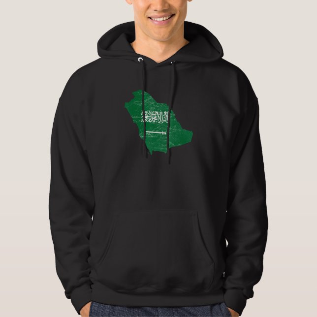 Saudi Arabia flag with Saudi Arabian map distresse Hoodie (Front)