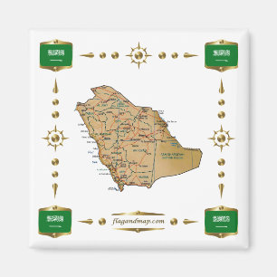 Saudi Arabia Map + Flags Magnet