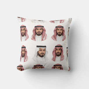 Saudi Arabian Men Portrait Pattern Throw Pillow