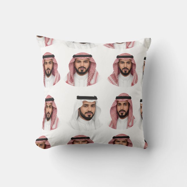 Saudi Arabian Men Portrait Pattern Throw Pillow (Front)