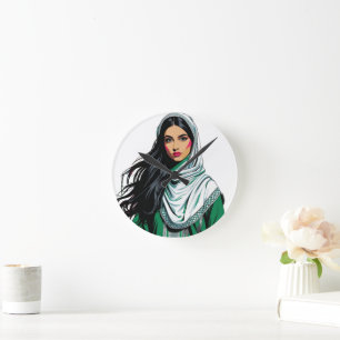 "Saudi Pop Queen – Bold Heritage Art for National Round Clock