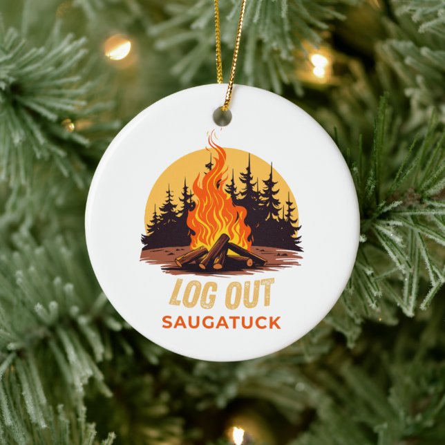 Saugatuck Michigan Campfire Ceramic Ornament (Tree)
