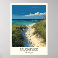 Saugatuck Michigan Vintage Dune Beach Travel Art