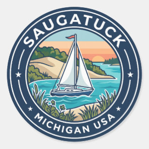 Saugatuck Sailboat Michigan Classic Round Sticker