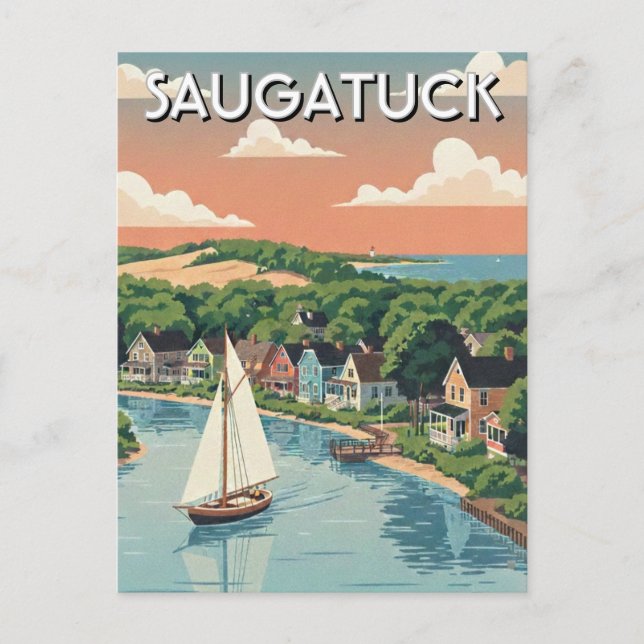 Saugatuck Sailboat Michigan Travel Postcard (Front)