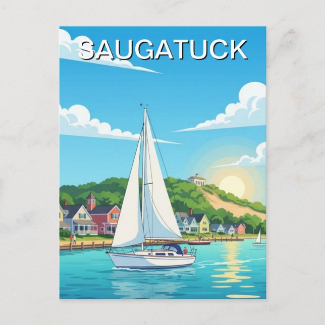 Saugatuck Sailboat Michigan Travel Postcard (Front)