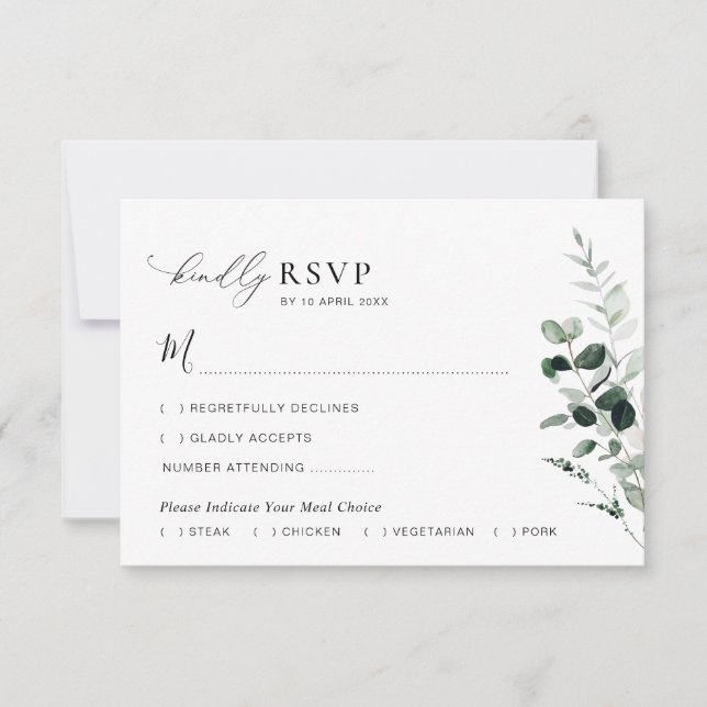 sauge vert aquarelle fleurs mariage RSVP carte (Devant)