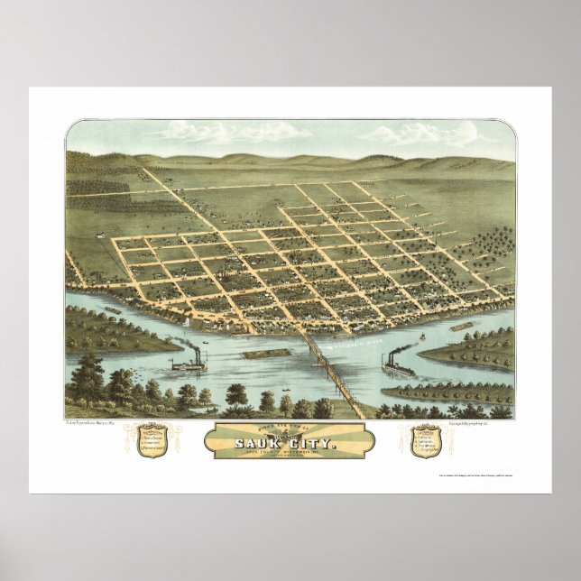 Sauk City, WI Panoramic Map - 1870 Poster (Front)