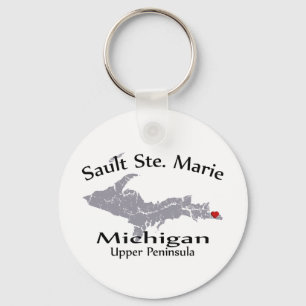 Sault Ste Marie Michigan Heart Map Design Keychain