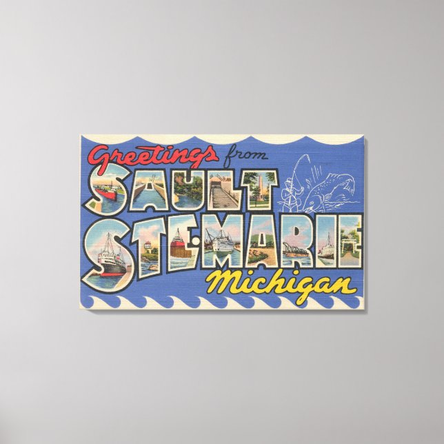 Sault Ste. Marie, Michigan - Large Letter Canvas Print (Front)