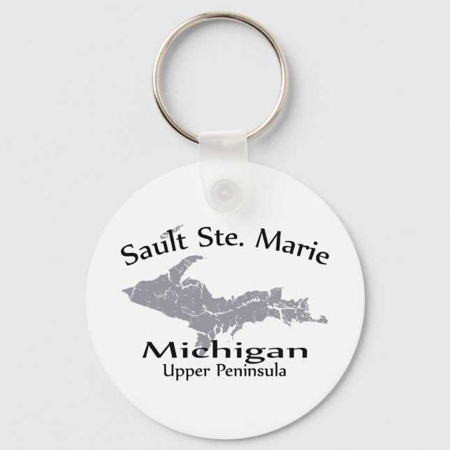 Sault Ste Marie Michigan Map Design Key Keychain (Front)