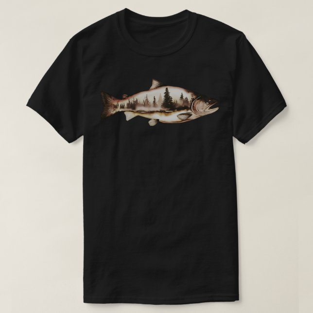Saumon aquarelle avec forêt TShirt (Design devant)