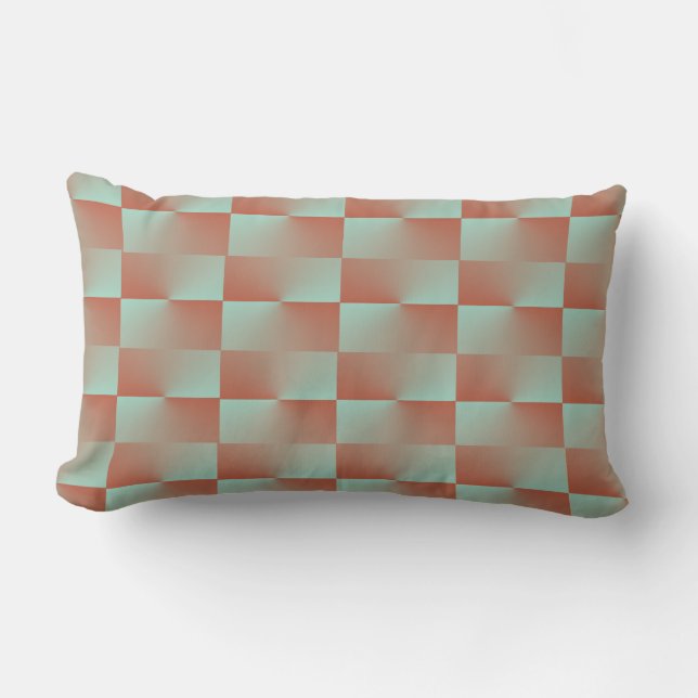 Saumon et bleu À damiers Lumbar Coussin (Recto)