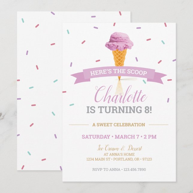 Saupoudrer la crème glacée Invitation de fête d'an (Devant / Derrière)