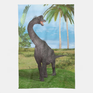 Sauropod Dinosaur in a Tropical Prehistoric Landsc Kitchen Towel