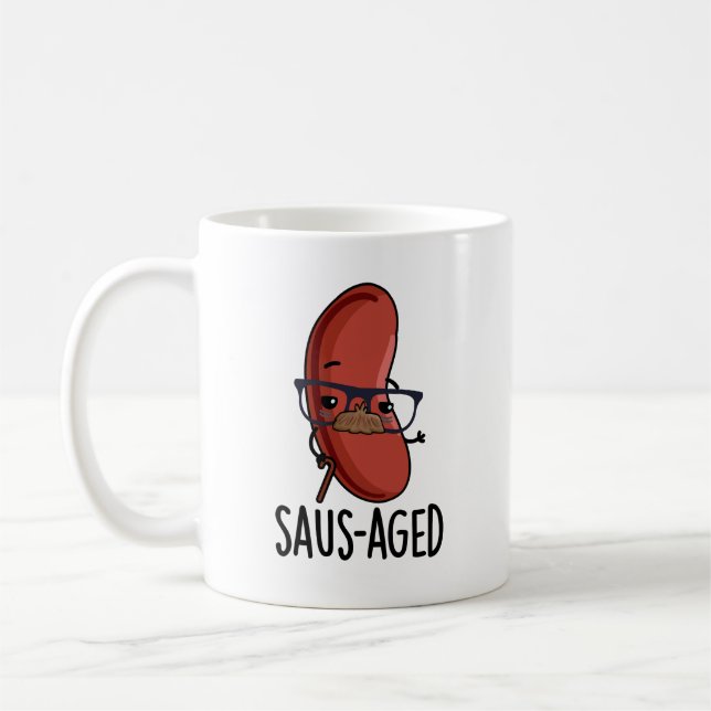 Saus-aged Funny Old Sausage Puns  Coffee Mug (Left)