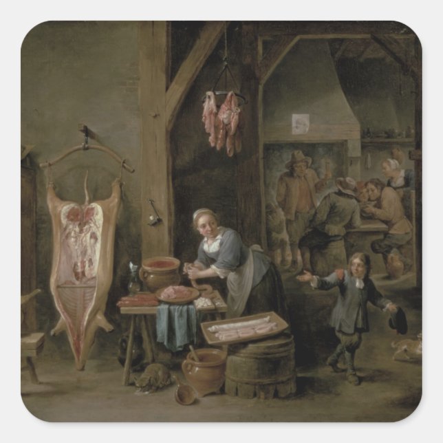 Sausage-making, 1651 square sticker (Front)