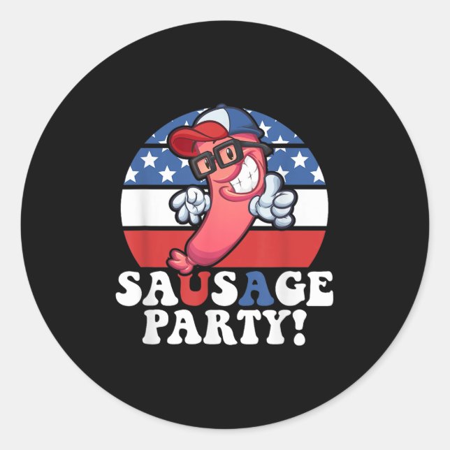 Sausage Party American Flag Usa Bbq Funny 4th Of J Classic Round Sticker (Front)