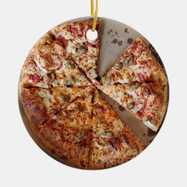 Sausage Pizza Thick Crust Food Christmas Ceramic Ornament (Front)