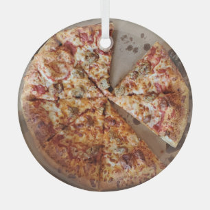 Sausage Pizza Thick Crust Food Christmas Glass Ornament