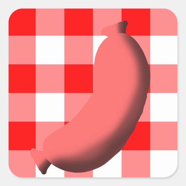Sausage w/ Red/White Gingham/Plaid Background Square Sticker (Front)