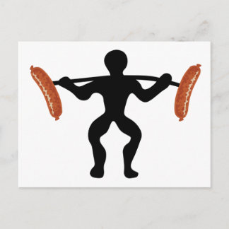 Sausage weightlifting postcard