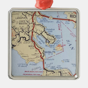 Sausalito Mill Valley Map Metal Ornament