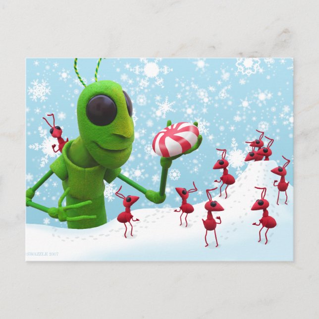 Sauterelle et la carte postale de Noël de fourmis (Devant)