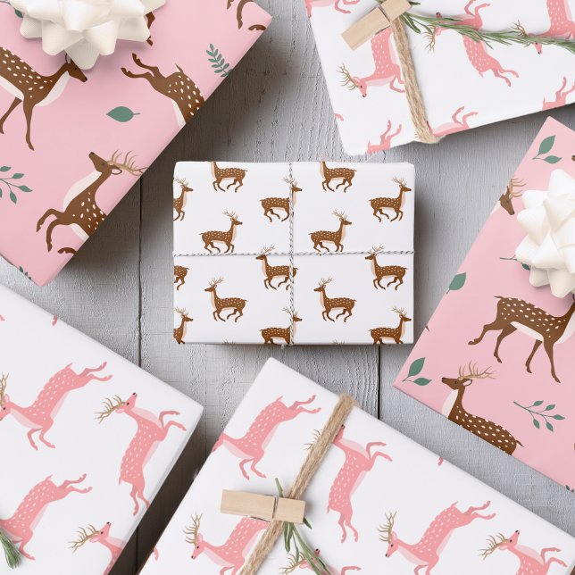Sauts de cerfs et feuilles (Jumping Deer and leaves Wrapping Paper Sheets)