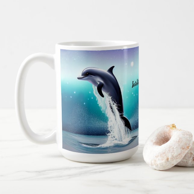 Sauts De Dauphins Dans La Mug Océanique (Avec donut)