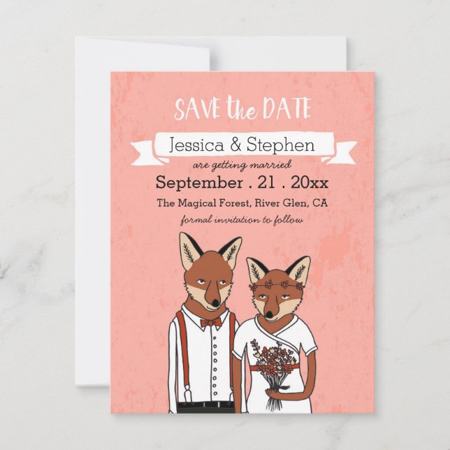 Sauver la Date - Carte de Renard en Amour (Devant)