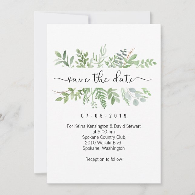 Sauvez la carte d'invitation de verdure de date (Devant)