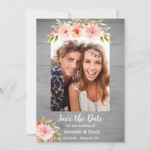 Sauvez la date fleurs de dahlia carte photo rustiq