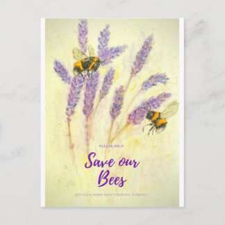 SAUVEZ NOS ABEILLES jolie carte postale aquarelle 