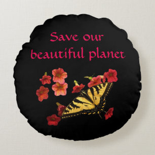 Sauvez nos fleurs papillons Planet Coussin rond