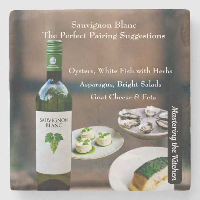 Sauvignon Blanc Wine Pairing Guide Stone Coaster (Front)