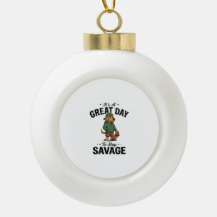 Savage Dog Vintage Engraving T-Shirt Design_1 Ceramic Ball Christmas Ornament